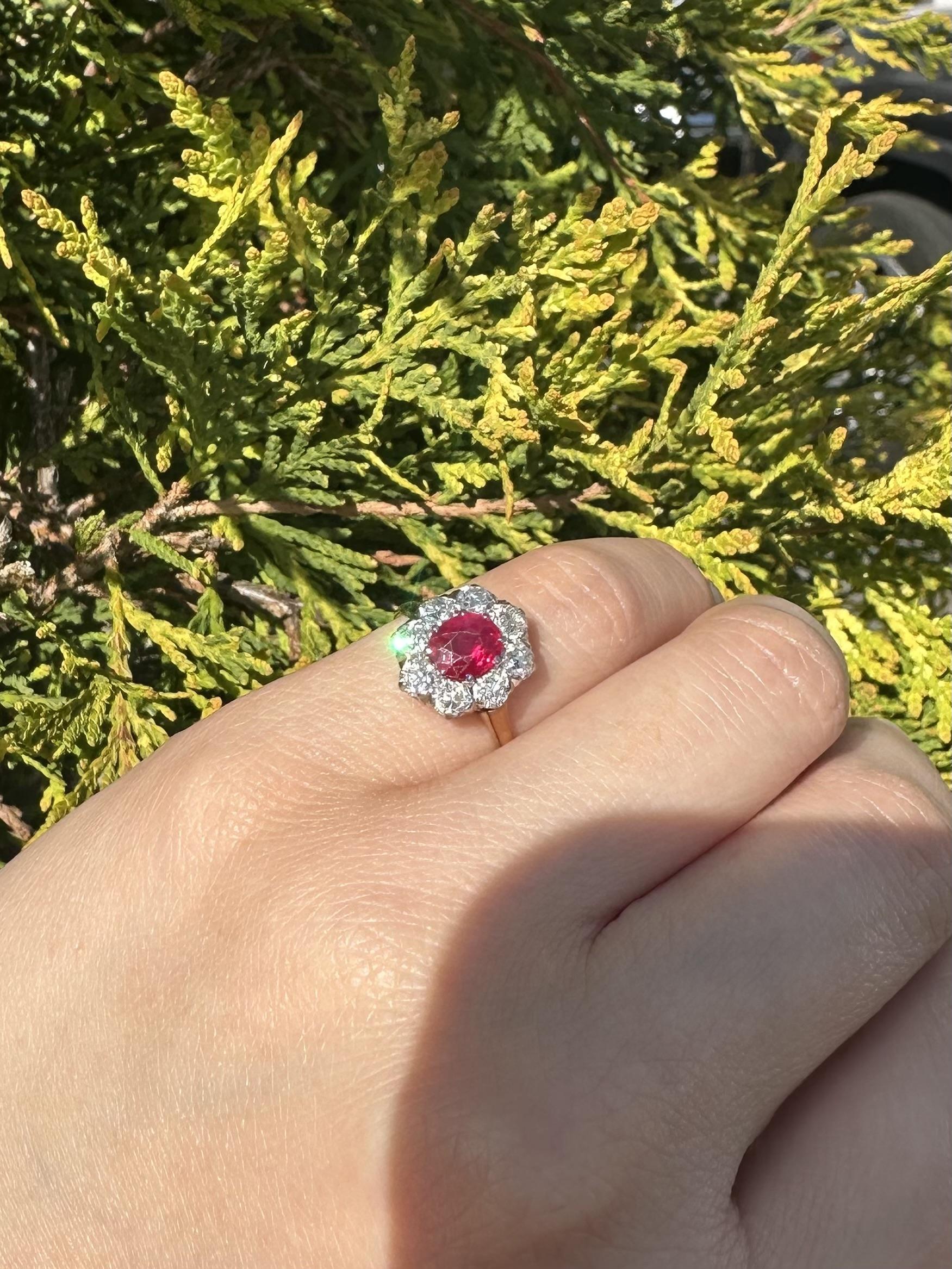 Bague Halo en or et platine AGL Burma No Heat Vivid Red Ruby Diamond en vente 5
