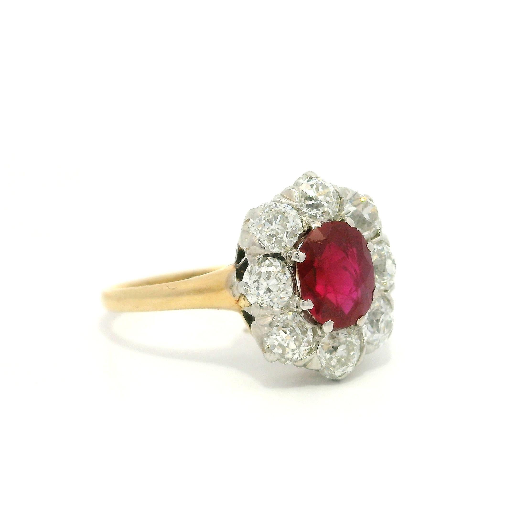 Bague Halo en or et platine AGL Burma No Heat Vivid Red Ruby Diamond Bon état - En vente à Montclair, NJ