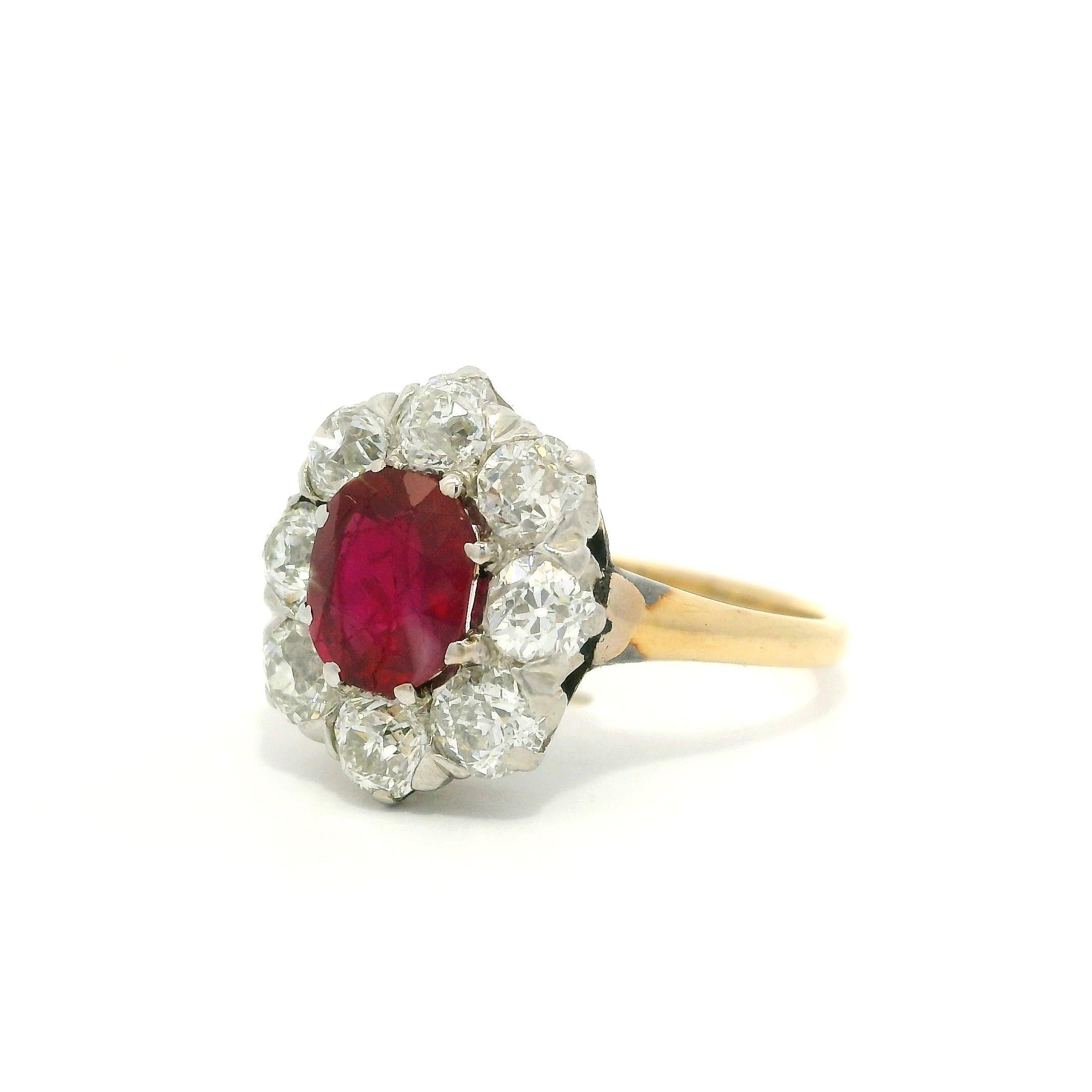 Bague Halo en or et platine AGL Burma No Heat Vivid Red Ruby Diamond Pour femmes en vente