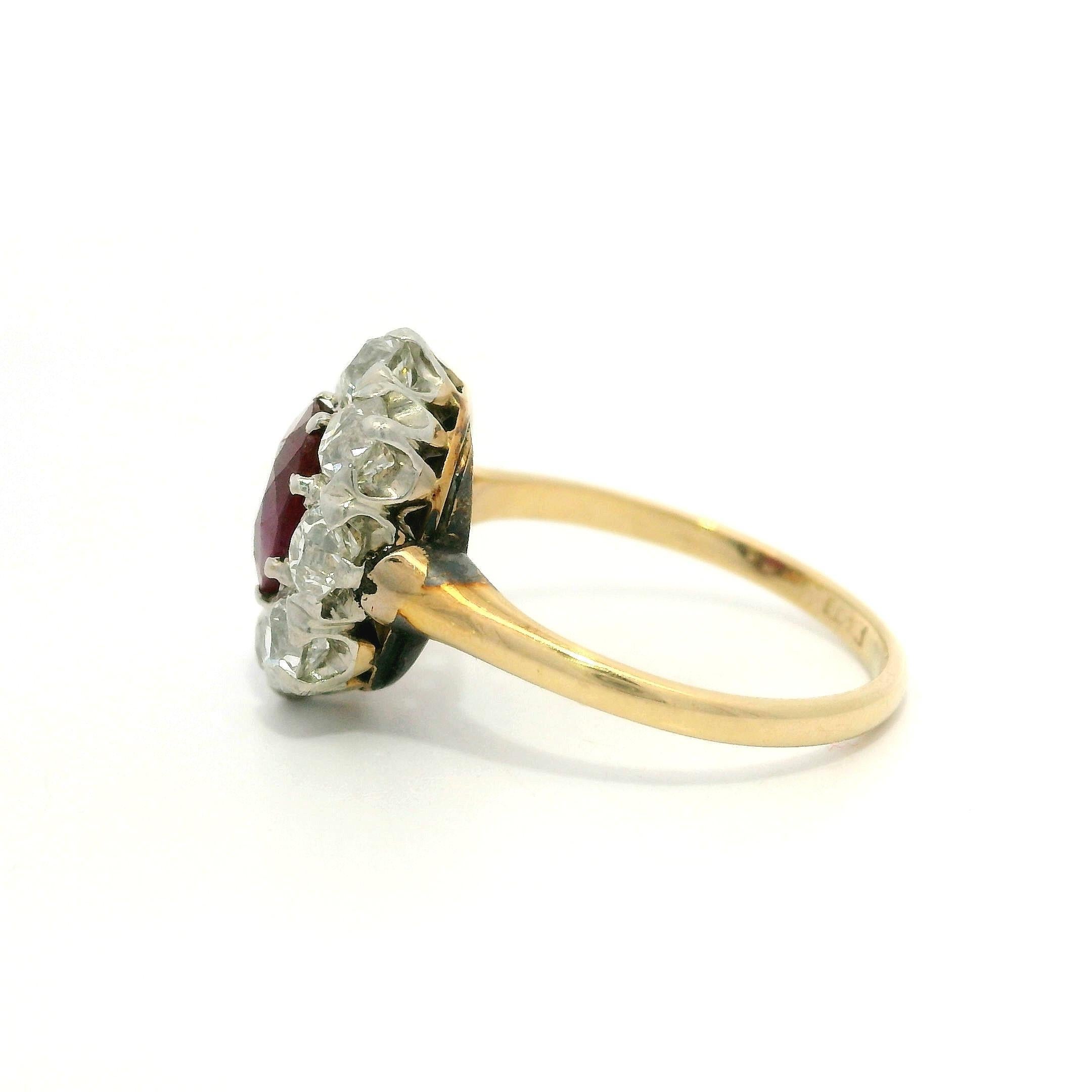 Bague Halo en or et platine AGL Burma No Heat Vivid Red Ruby Diamond en vente 1