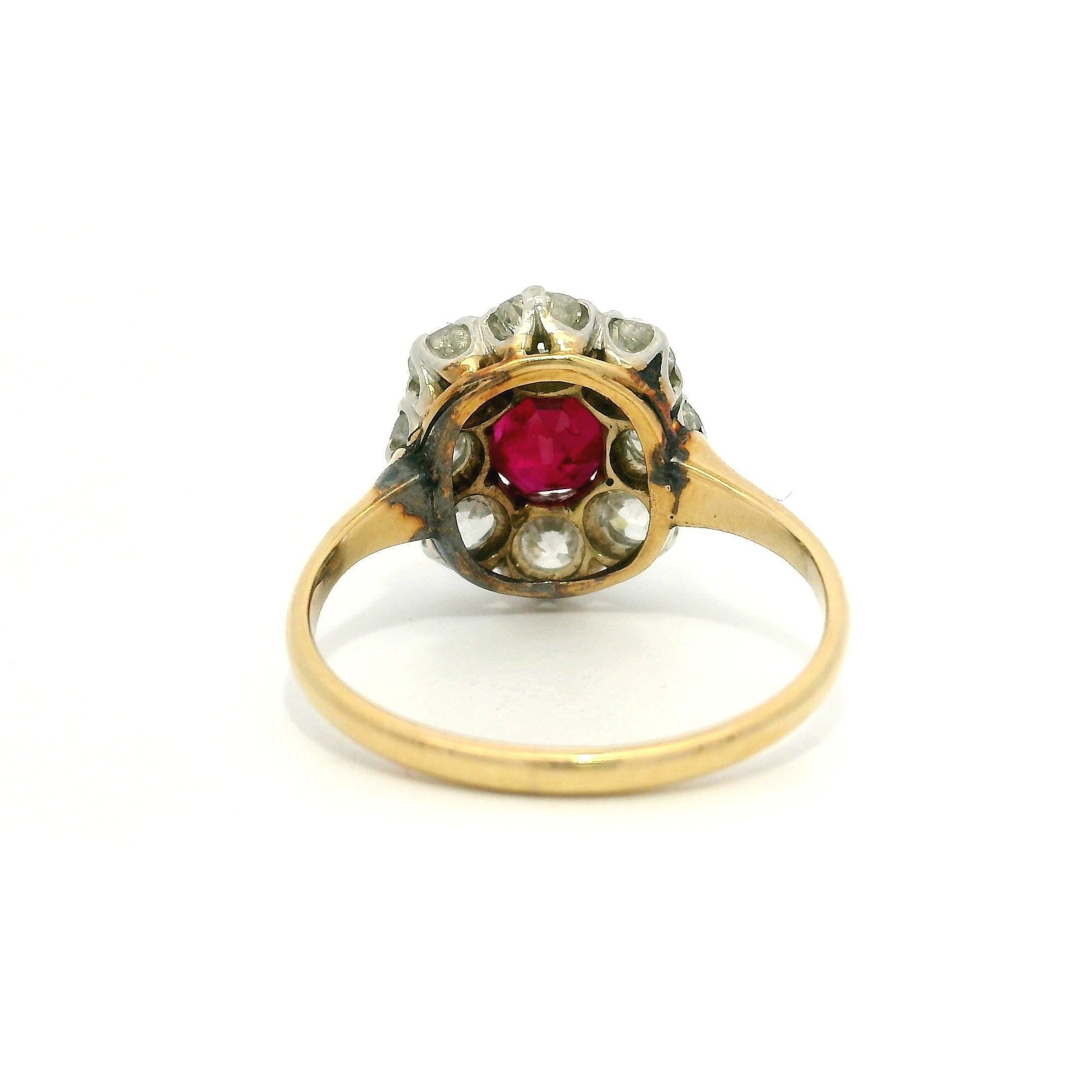 Bague Halo en or et platine AGL Burma No Heat Vivid Red Ruby Diamond en vente 2
