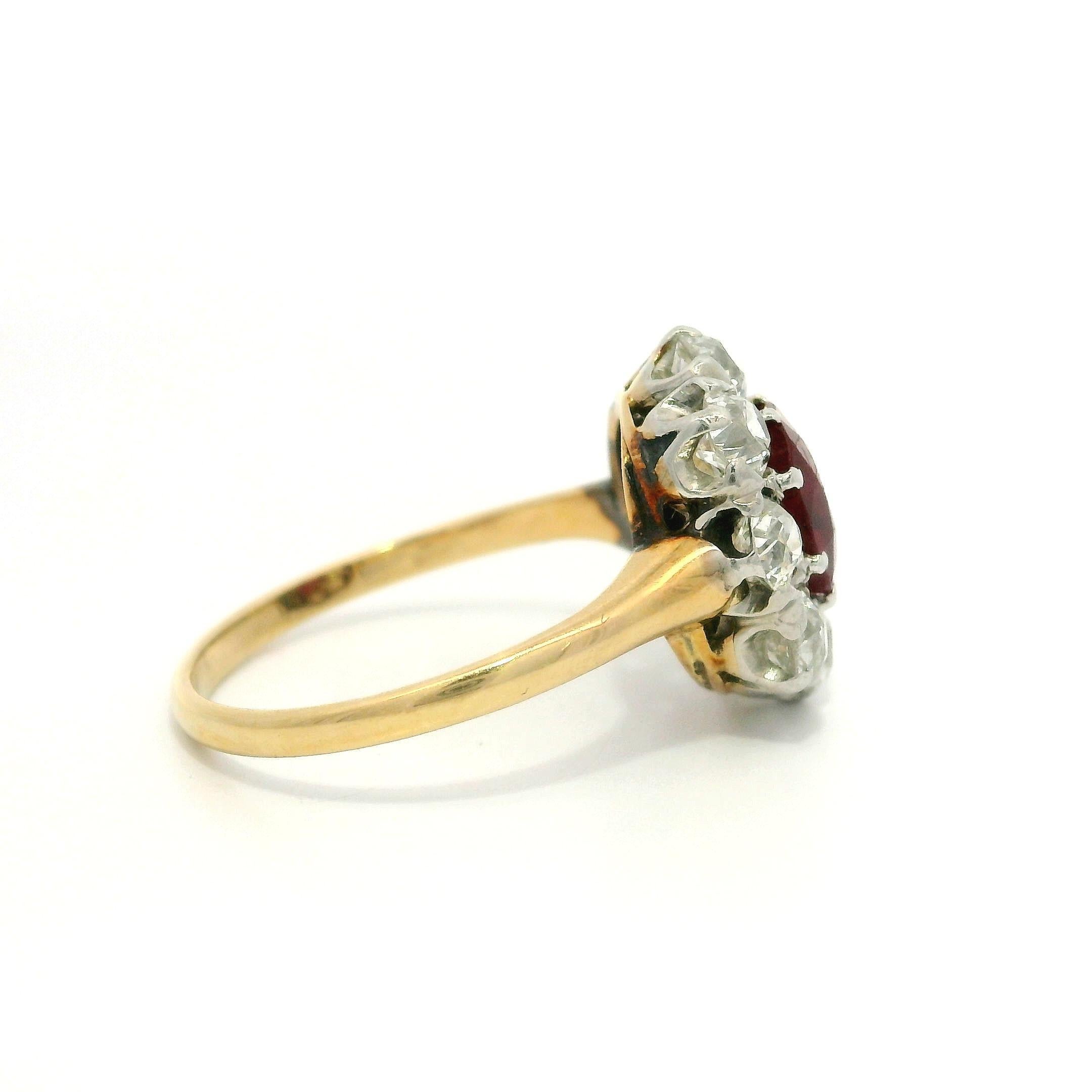 Bague Halo en or et platine AGL Burma No Heat Vivid Red Ruby Diamond en vente 3