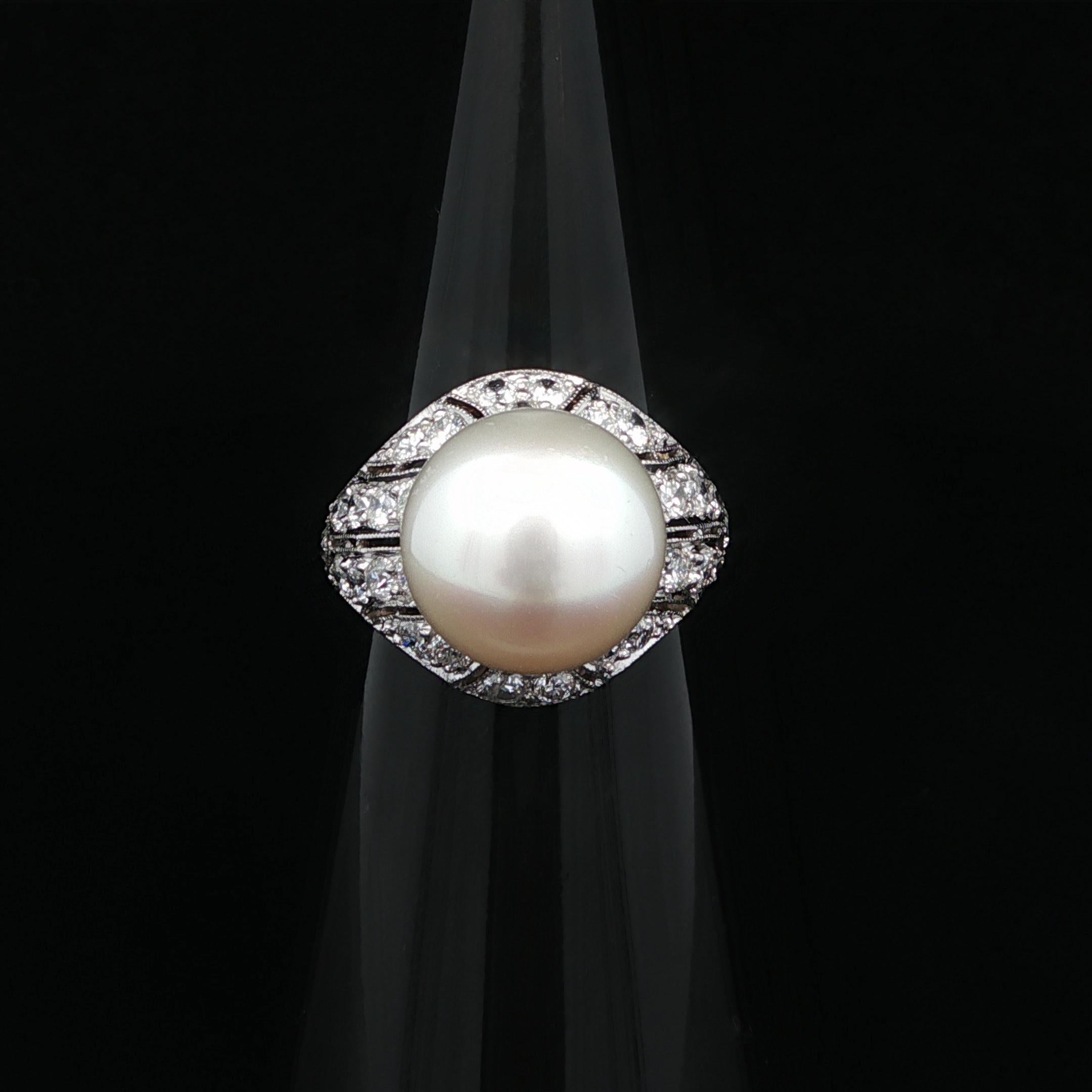 Bague mosaïque or et platine GIA perle des mers du sud 0,80ctw diamant vieil euro en vente 5