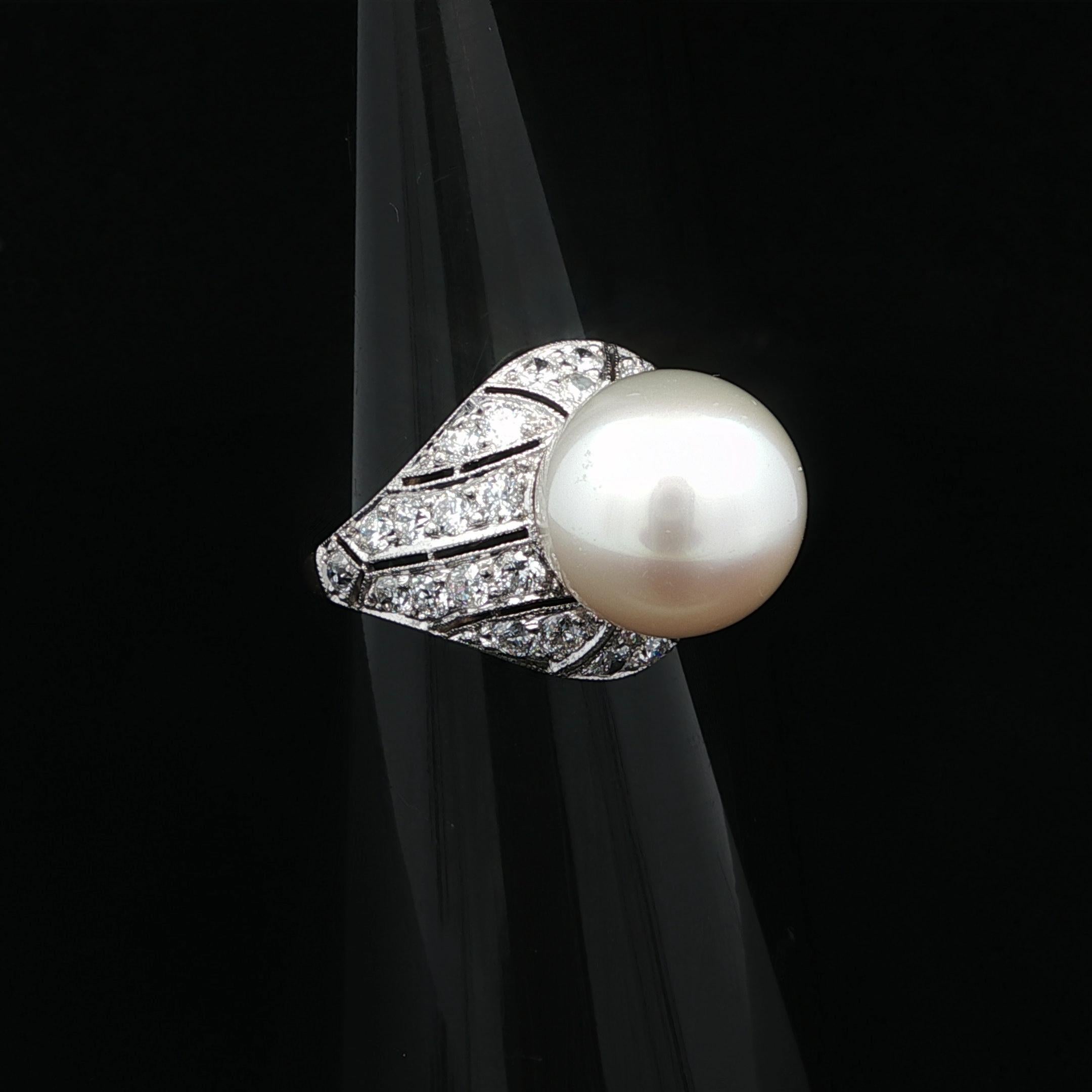 Bague mosaïque or et platine GIA perle des mers du sud 0,80ctw diamant vieil euro en vente 6