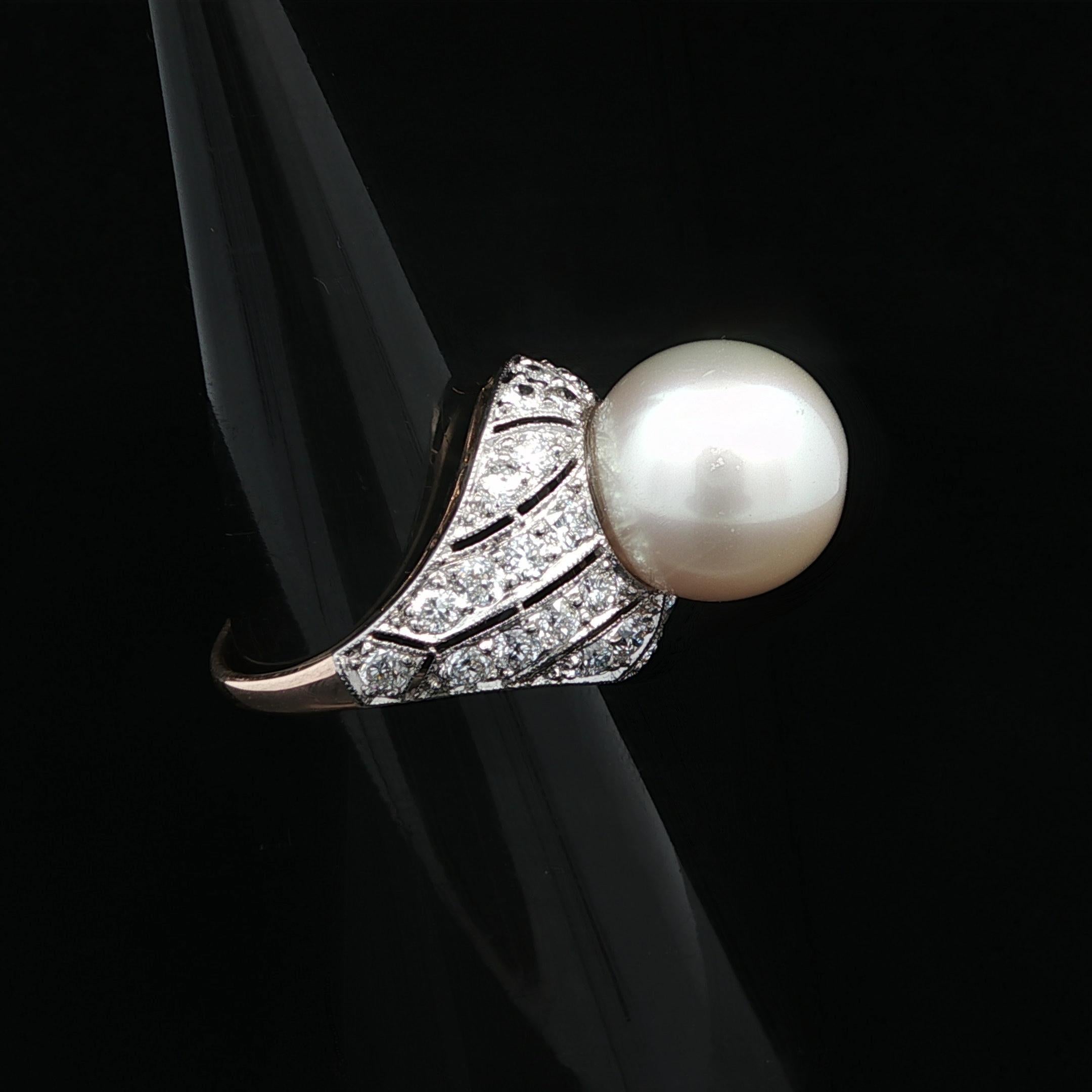 Bague mosaïque or et platine GIA perle des mers du sud 0,80ctw diamant vieil euro en vente 7