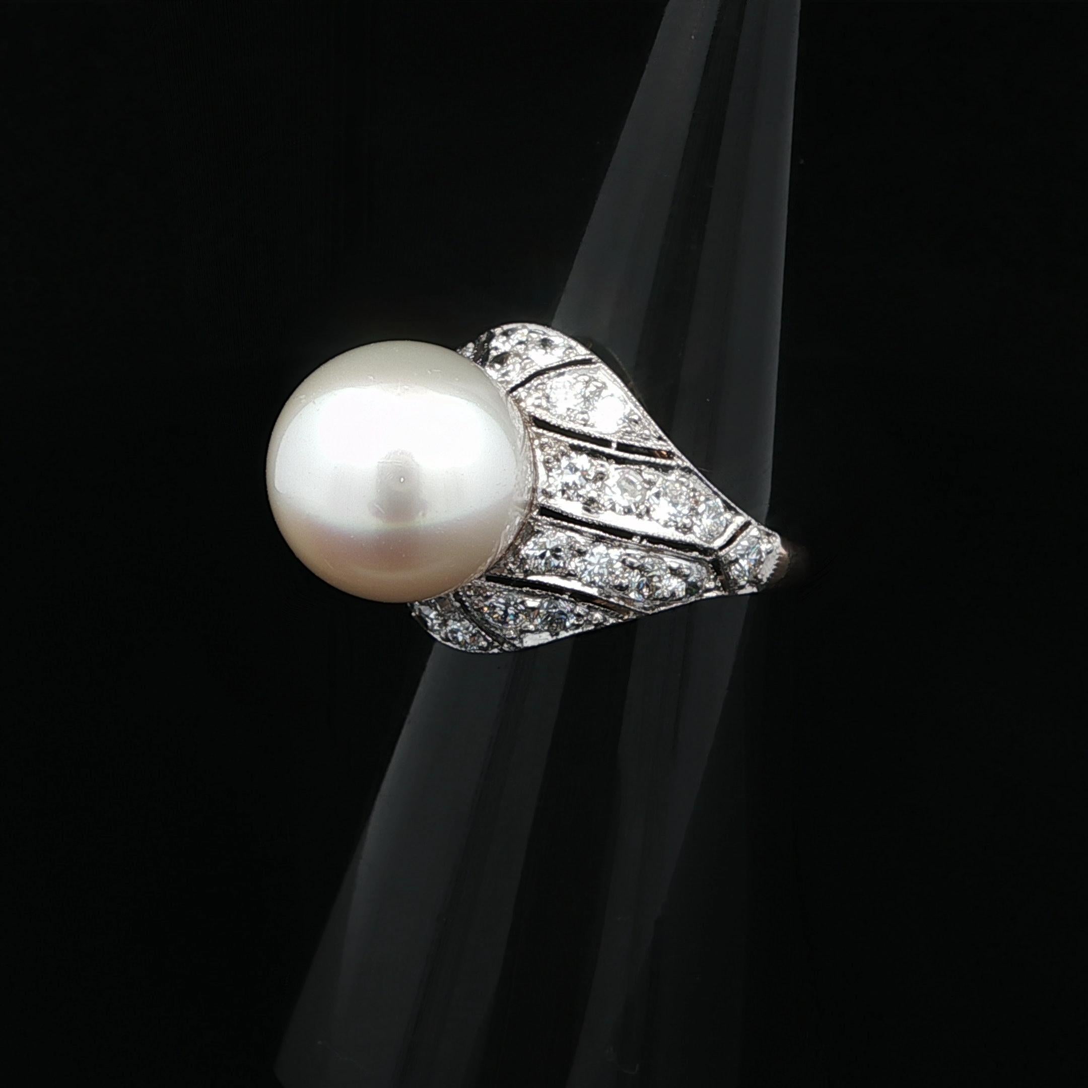 Bague mosaïque or et platine GIA perle des mers du sud 0,80ctw diamant vieil euro en vente 8