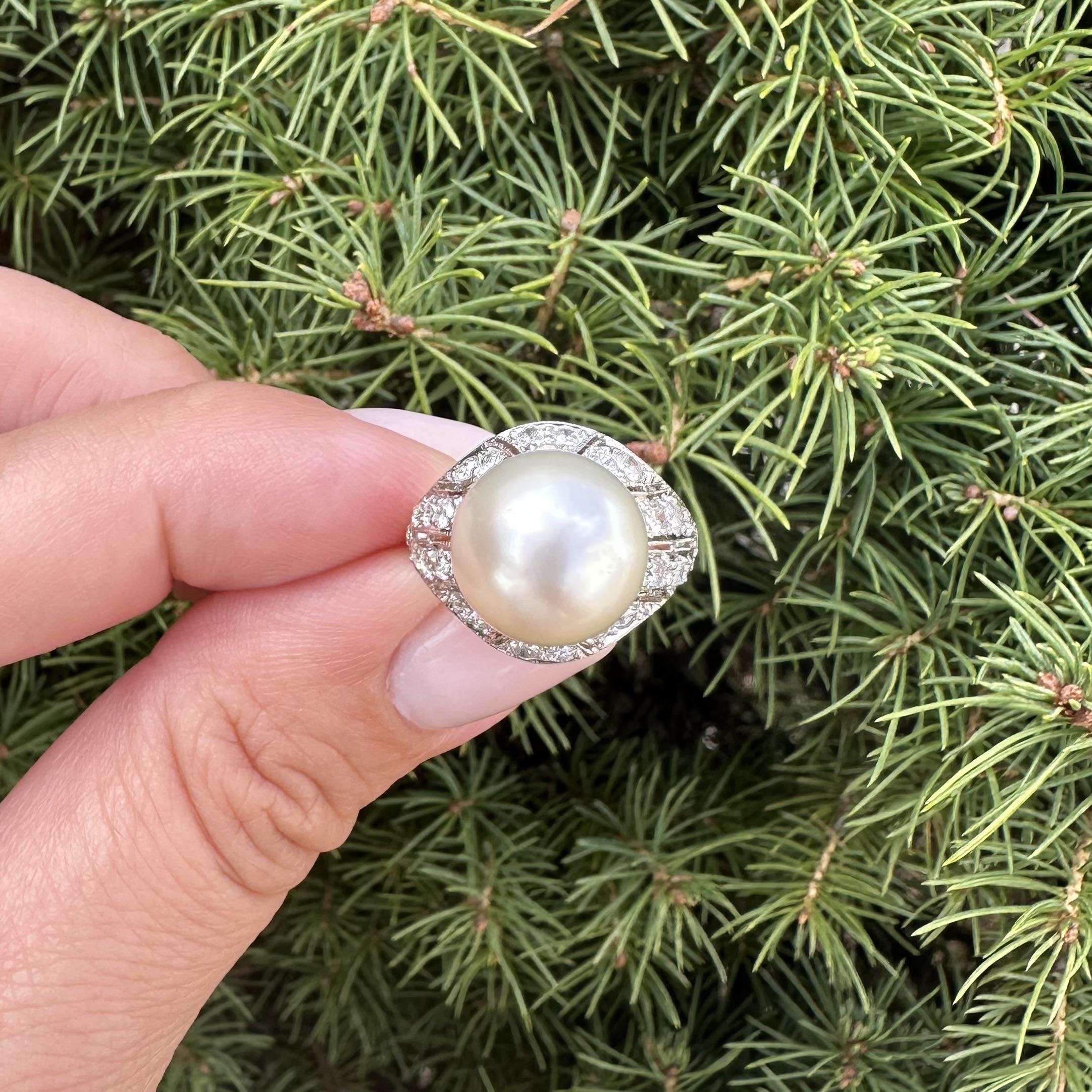 Bague mosaïque or et platine GIA perle des mers du sud 0,80ctw diamant vieil euro en vente 4