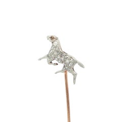 Antique Gold & Platinum Old Cut Diamond Red Stone Galloping Horse Stick Pin