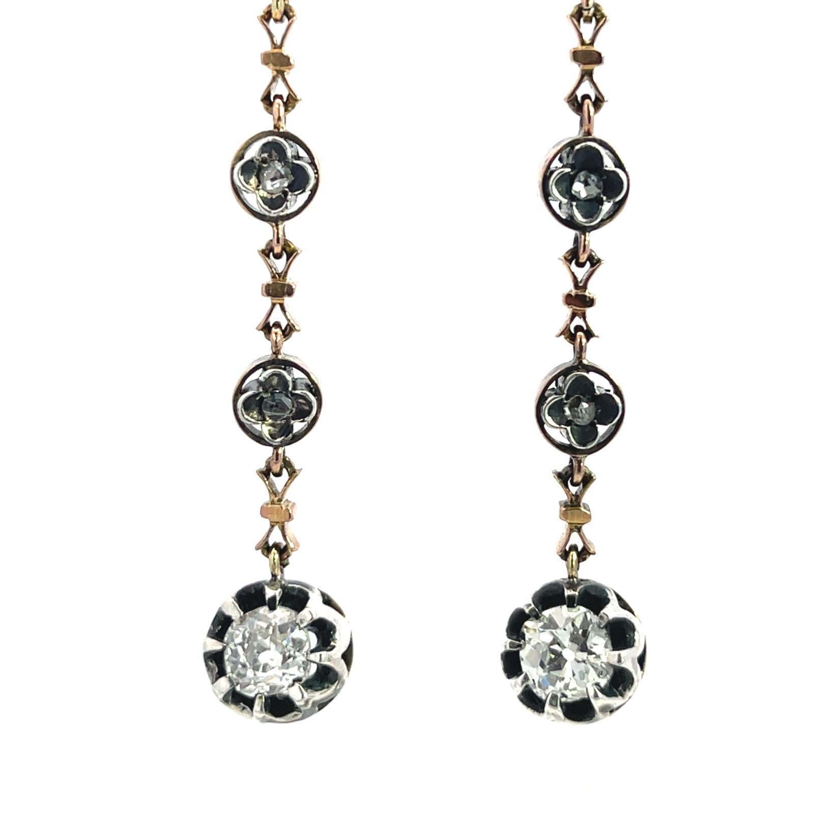 Donna Orecchini a goccia in oro antico, platino e argento con diamanti in vendita