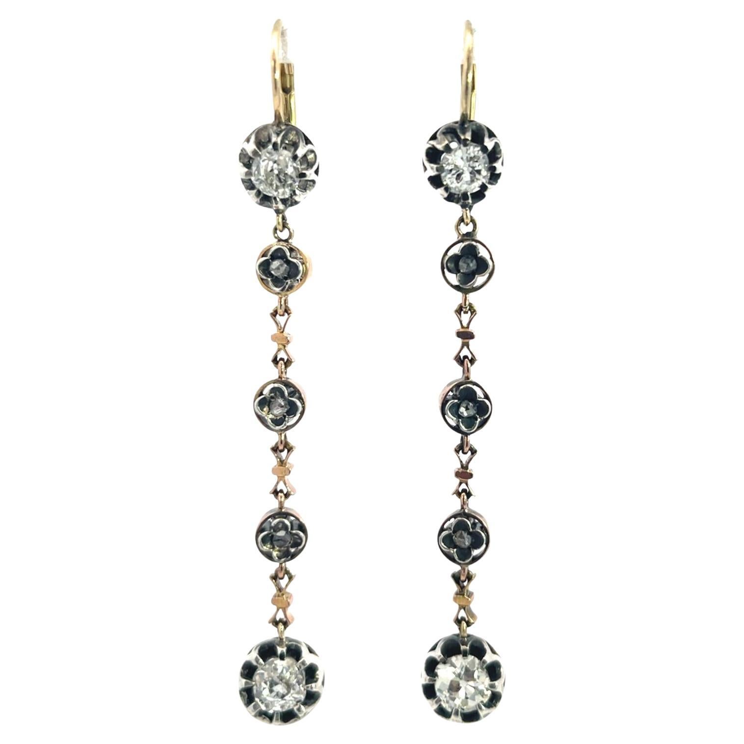 Antique Gold Platinum
Silver Diamond Drop Earrings