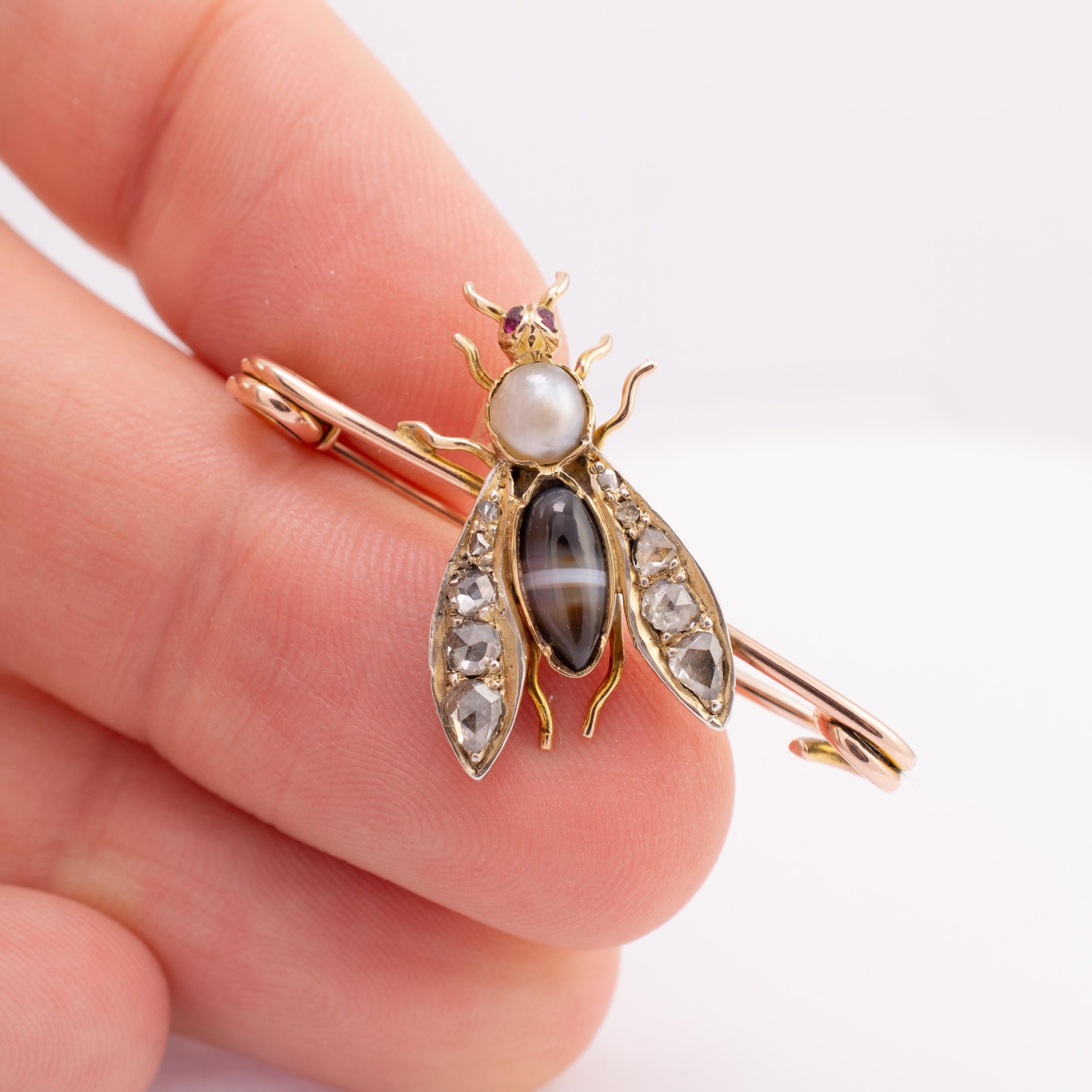 Antique Bee Insect Brooch Diamonds Rubies Pearl Hallmarked Chester 1909 6