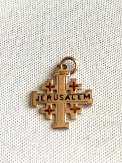 Antique Gold Red enameled Jerusalem Charm