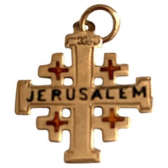 Antique Gold Red enameled Jerusalem Charm