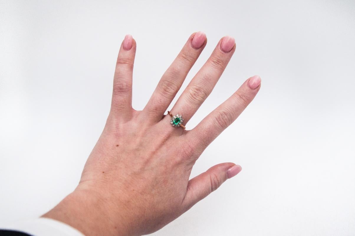 Women's or Men's Antique Gold Ring 0.45ct Clear Emerald and Diamonds, Austria-Hungary, 1890s.