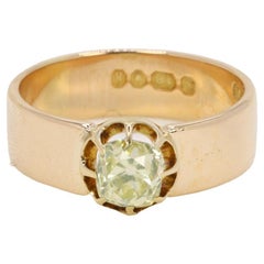 Antique gold ring set with a Fancy Yellow 1.1 ct cushion-cut diamond