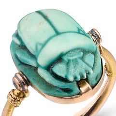 Antique Gold Ring Set with an Ancient Egyptian Faience Scarab.