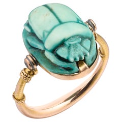 Antique Gold Ring Set with an Ancient Egyptian Faience Scarab.