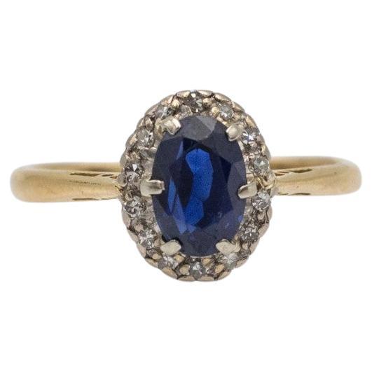 Antique gold ring with diamonds and sapphire, England, half of XX cent.