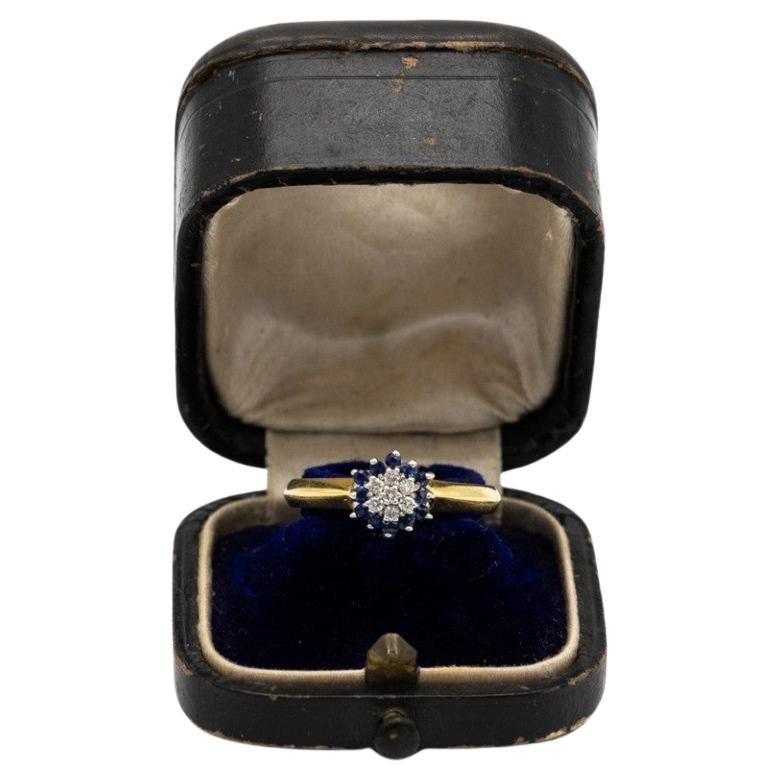 Antique gold ring with diamonds and sapphires, Great Britain, mid-20th century. For Sale