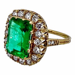 Antique Gold Ring with GIA Certified Russian Emerald & Old Mine Cut Diamonds