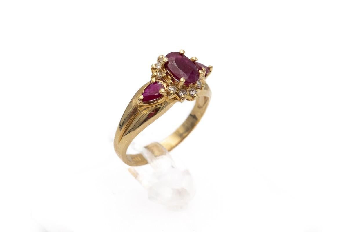Retro Antique gold ring with rubies and diamonds, Scandinavia, mid-20th century.