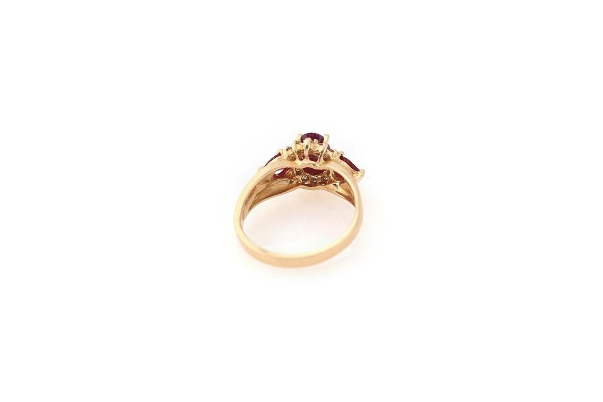 Women's or Men's Antique gold ring with rubies and diamonds, Scandinavia, mid-20th century.
