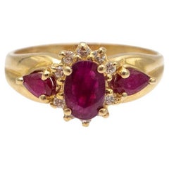 Vintage gold ring with rubies and diamonds, Scandinavia, mid-20th century.