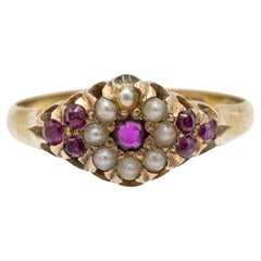 Antique gold ring with rubies and pearls, Birmingham, 1897.