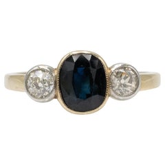 Antique gold ring with sapphire and diamonds, Austria, circa 1930s.