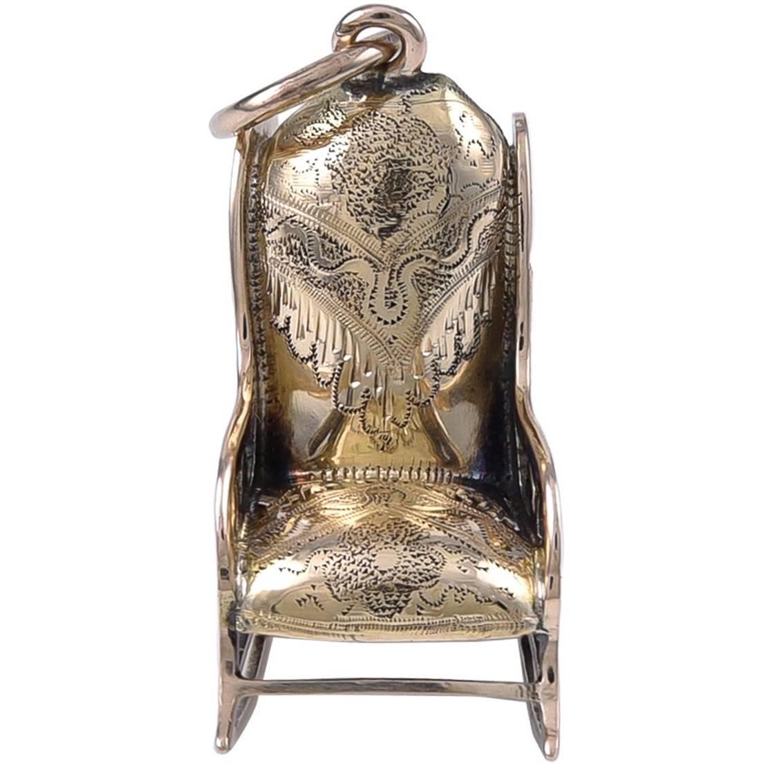 Antique Gold Rocking Chair Charm For Sale