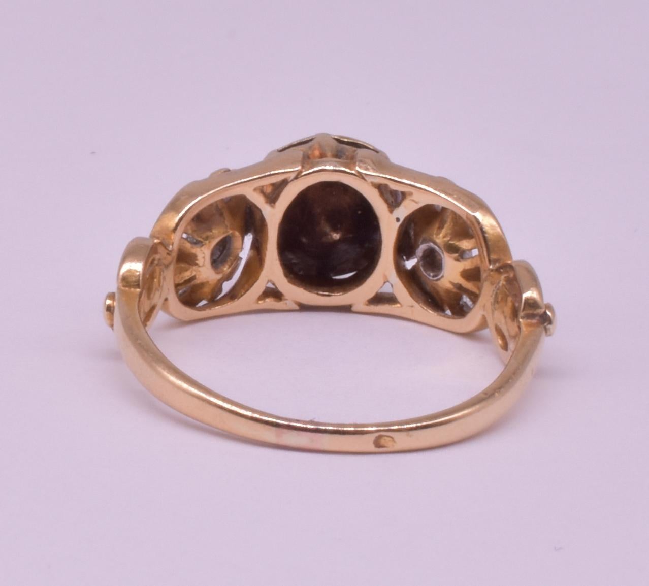 Antique Gold Rose Cut Diamond Ring with Platinum Floral Shoulders, C1895 12