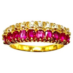 Antique Gold Ruby and Diamond Half Eternity Ring, 18K Gold