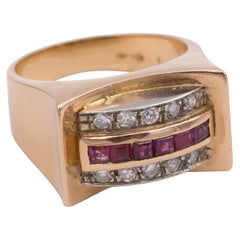 Antique Gold, Ruby and Diamond Ring, 1940s
