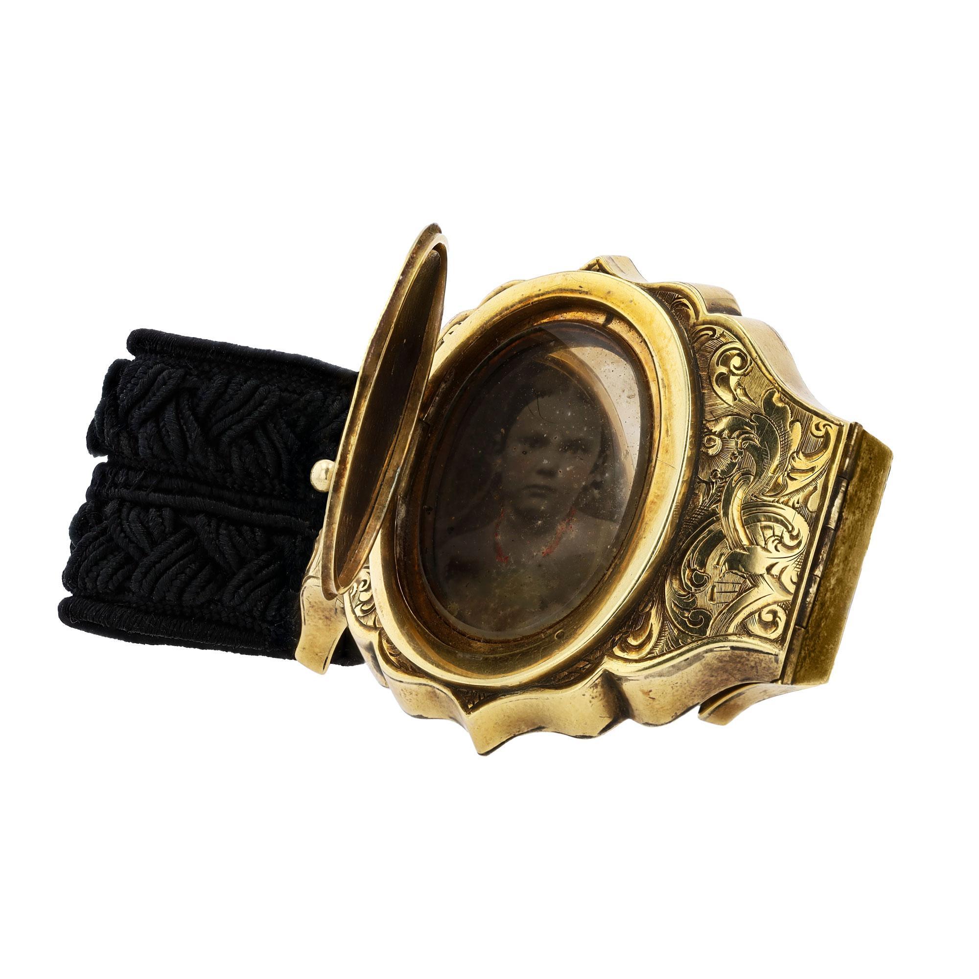 Antique Gold Rush 1850 Victorian Portrait 14k Bracelet For Sale 1