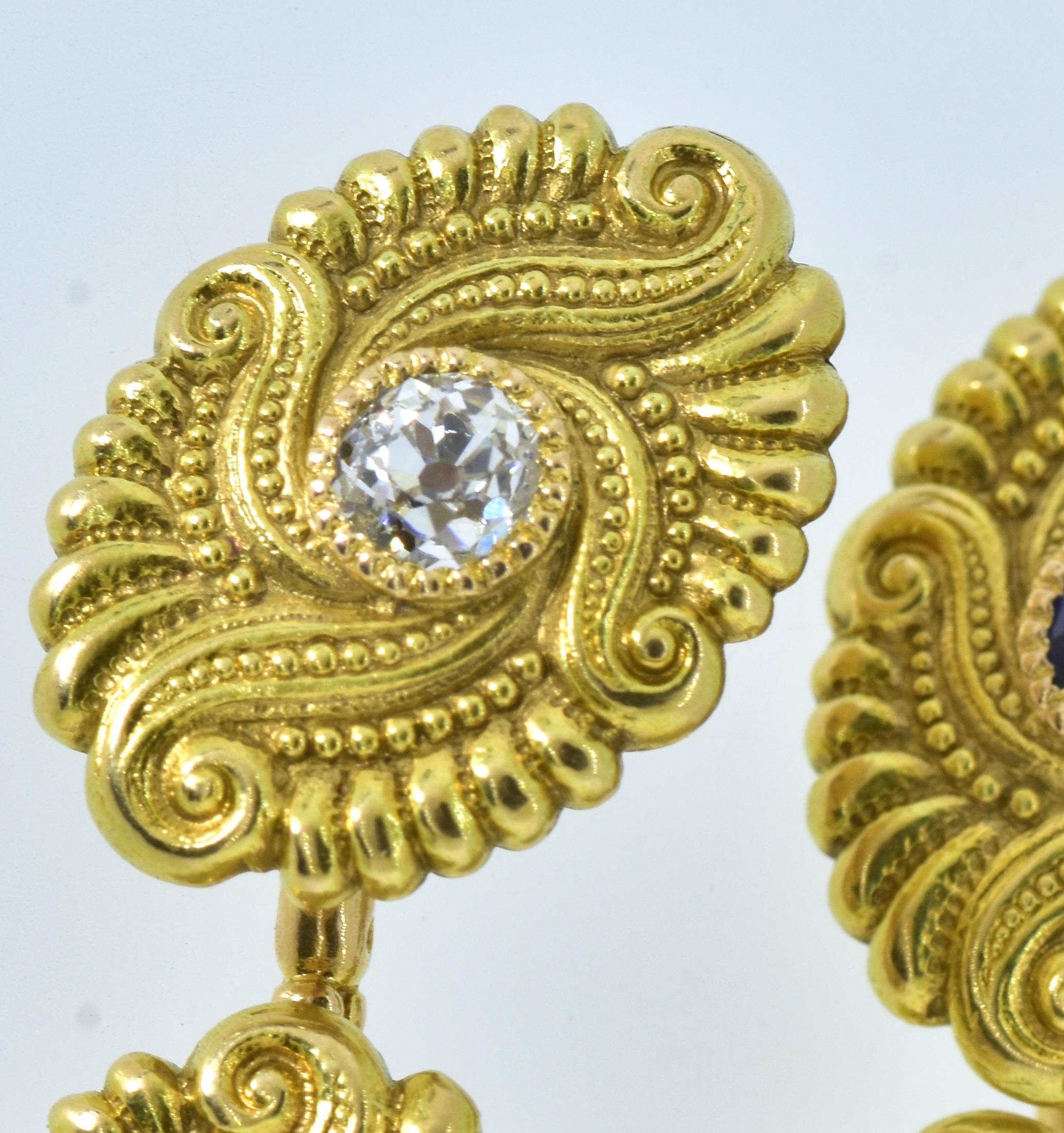 Cufflinks Antique Gold Sapphire and Diamond Back to Back, Art Nouveau, c. 1900 In Excellent Condition For Sale In Aspen, CO