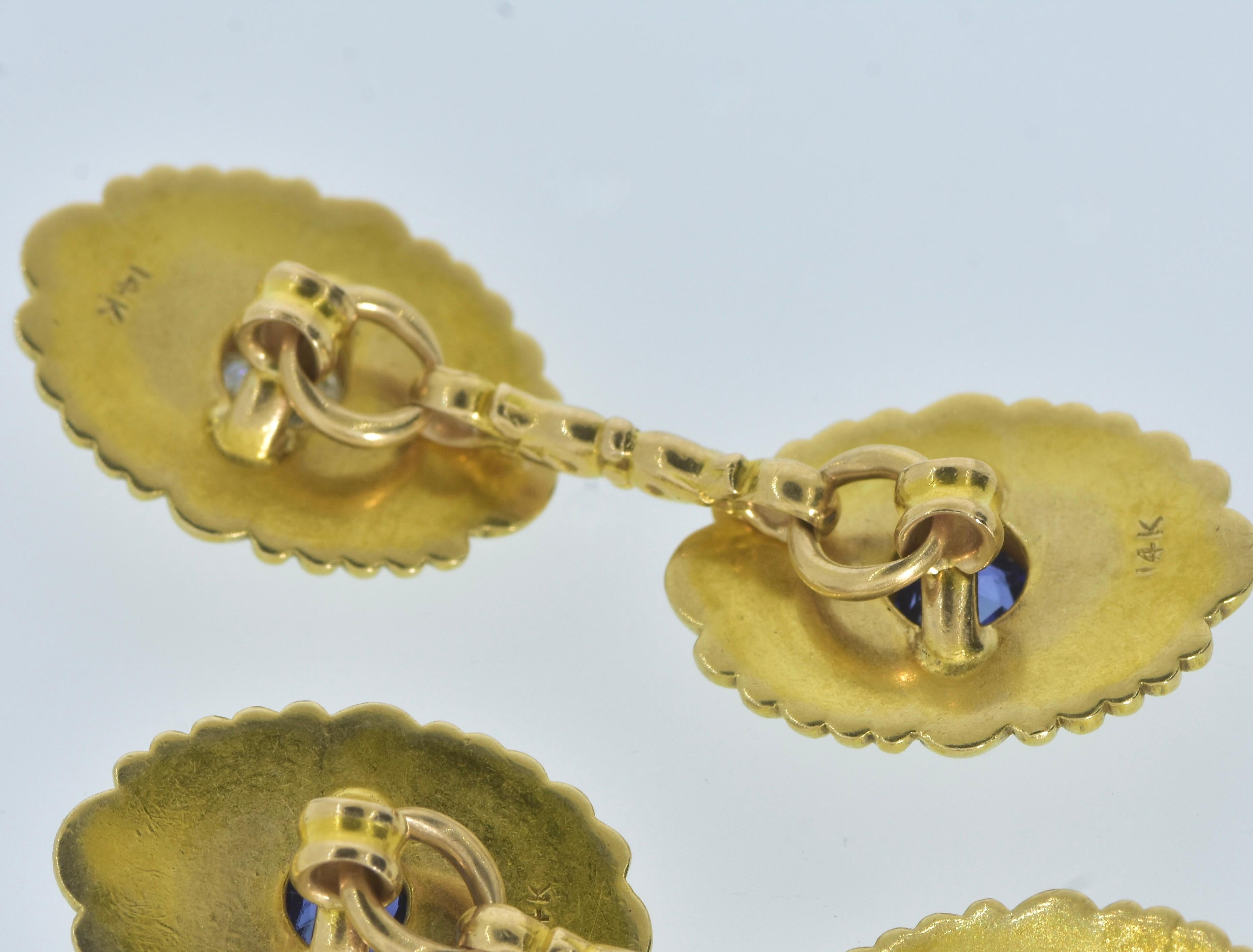 Cufflinks Antique Gold Sapphire and Diamond Back to Back, Art Nouveau, c. 1900 For Sale 2
