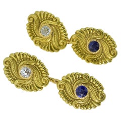 Cufflinks Antique Gold Sapphire and Diamond Back to Back, Art Nouveau, c. 1900