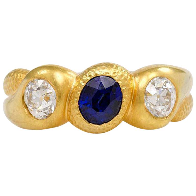 Antique Gold, Sapphire, and Diamond Three-Stone Gypsy Ring