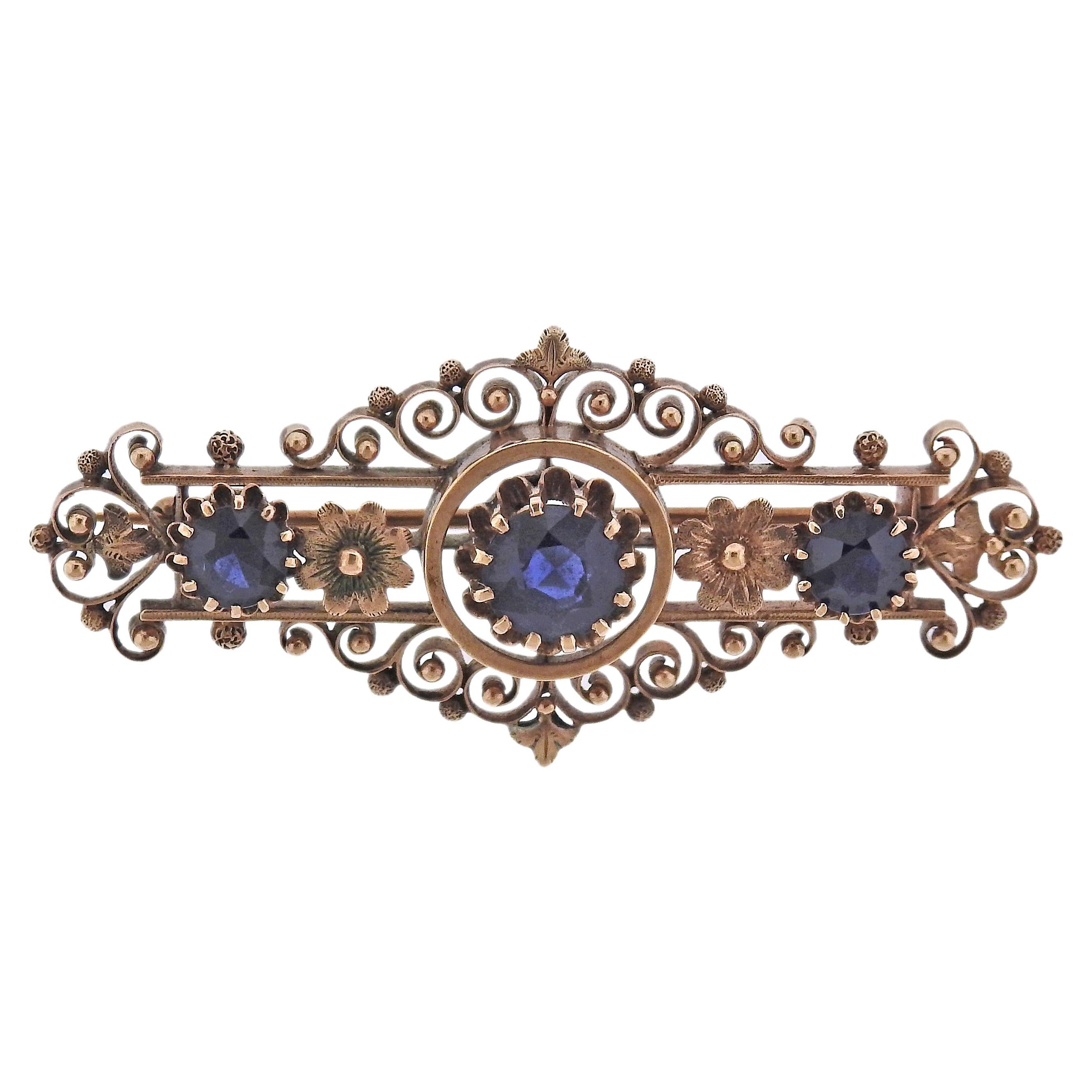 Antique Gold Sapphire Brooch Pin