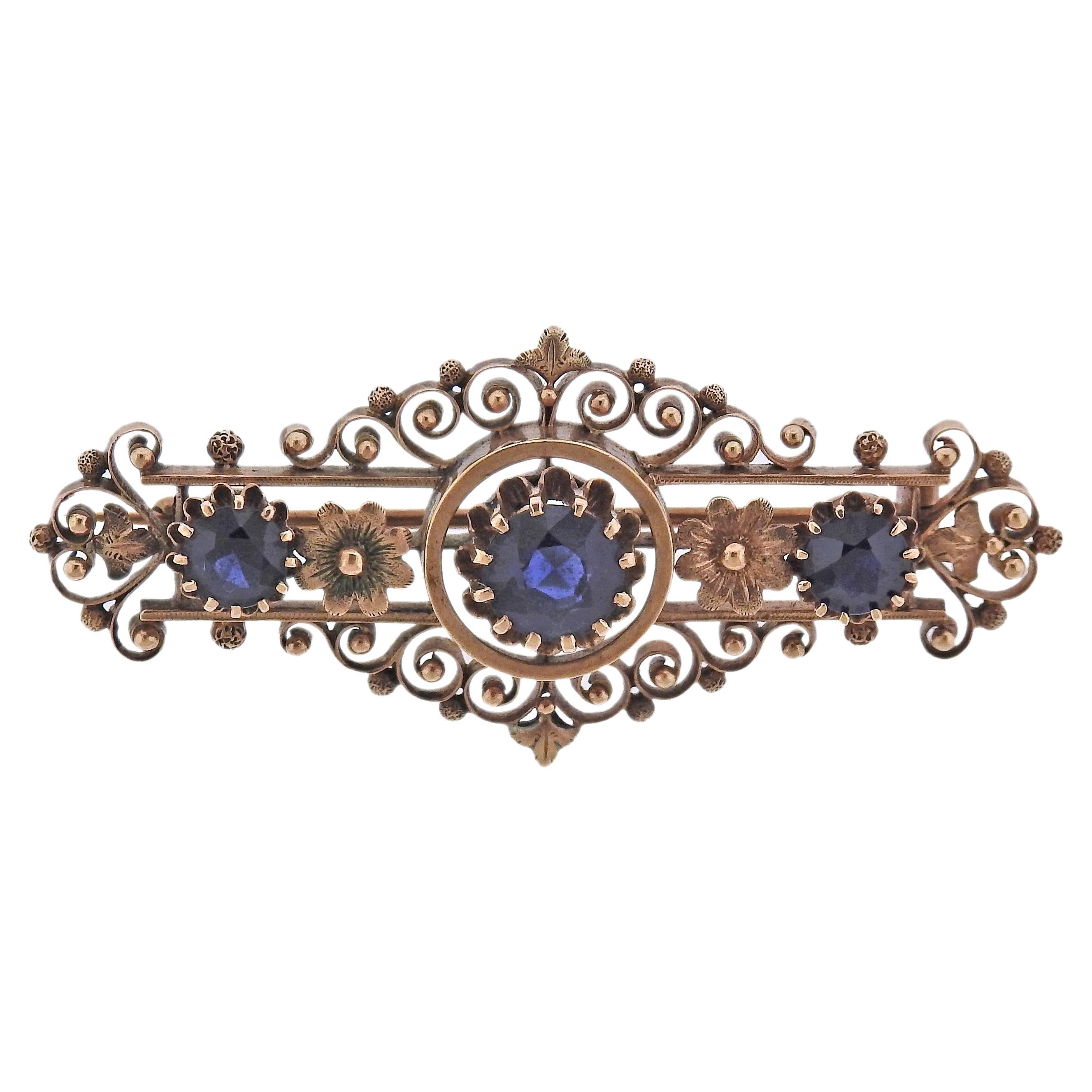 Antique Gold Sapphire Brooch Pin