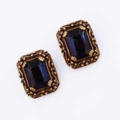 Antique Gold Sapphire Crystal Statement Earrings By Tara Fifth Avenue, 1970s