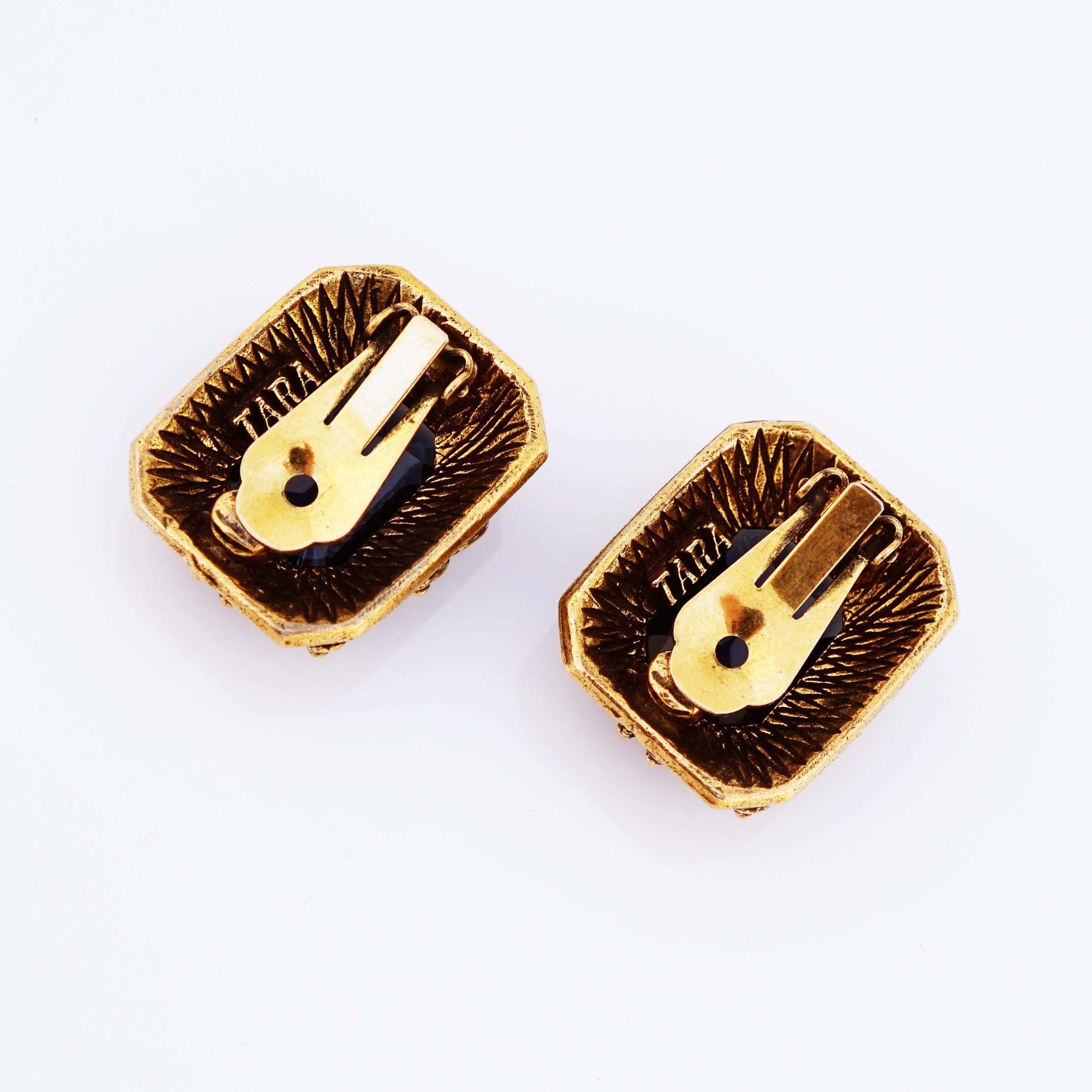 Modern Antique Gold Sapphire Crystal Statement Earrings By Tara Fifth Avenue, 1970s