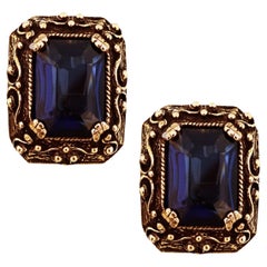 Antique Gold Sapphire Crystal Statement Earrings By Tara Fifth Avenue, 1970s