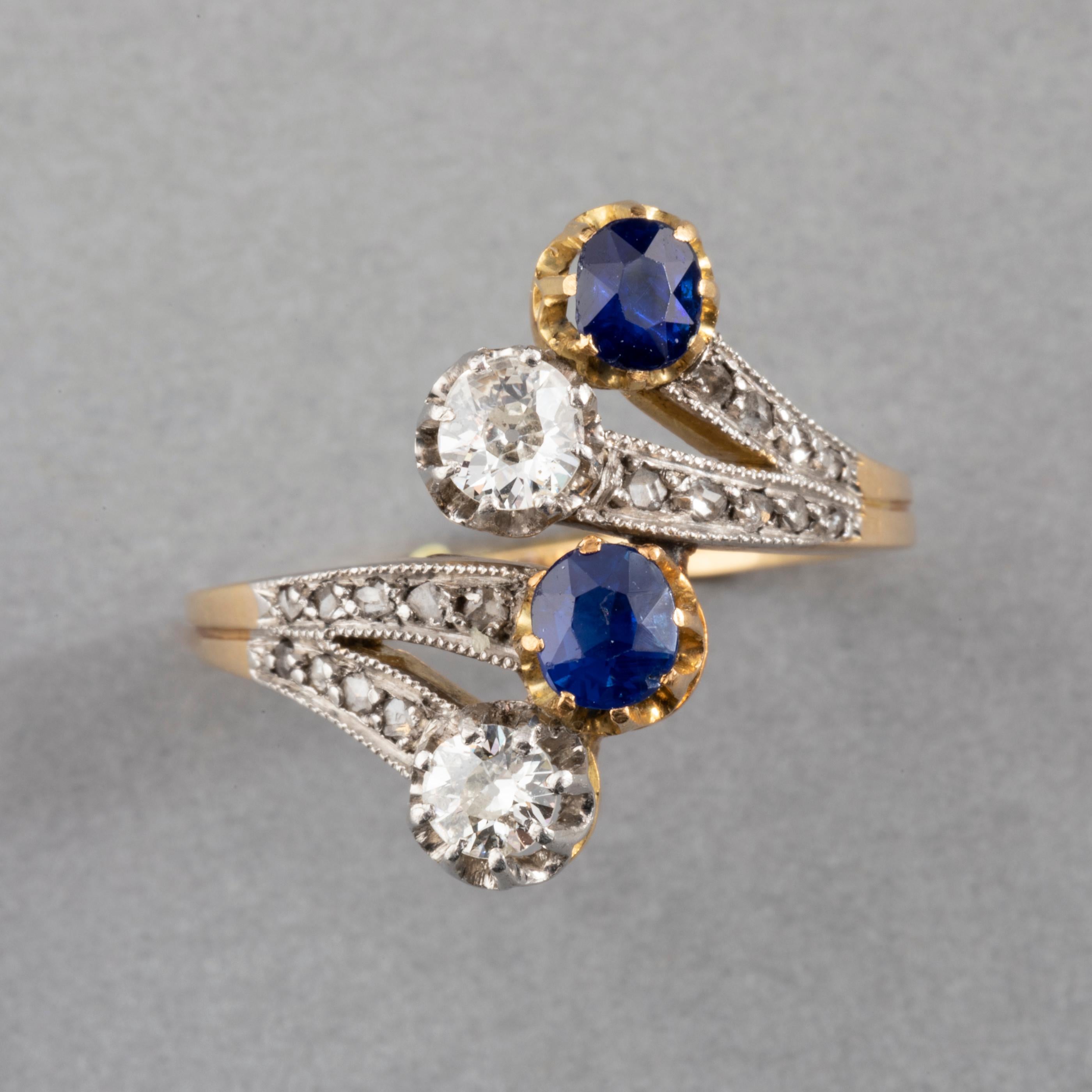 Women's Antique Gold Sapphires and Diamonds French Belle Epoque Ring For Sale