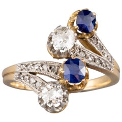 Antique Gold Sapphires and Diamonds French Belle Epoque Ring