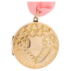 Antique Gold Shield Locket, 9KT Back and Front