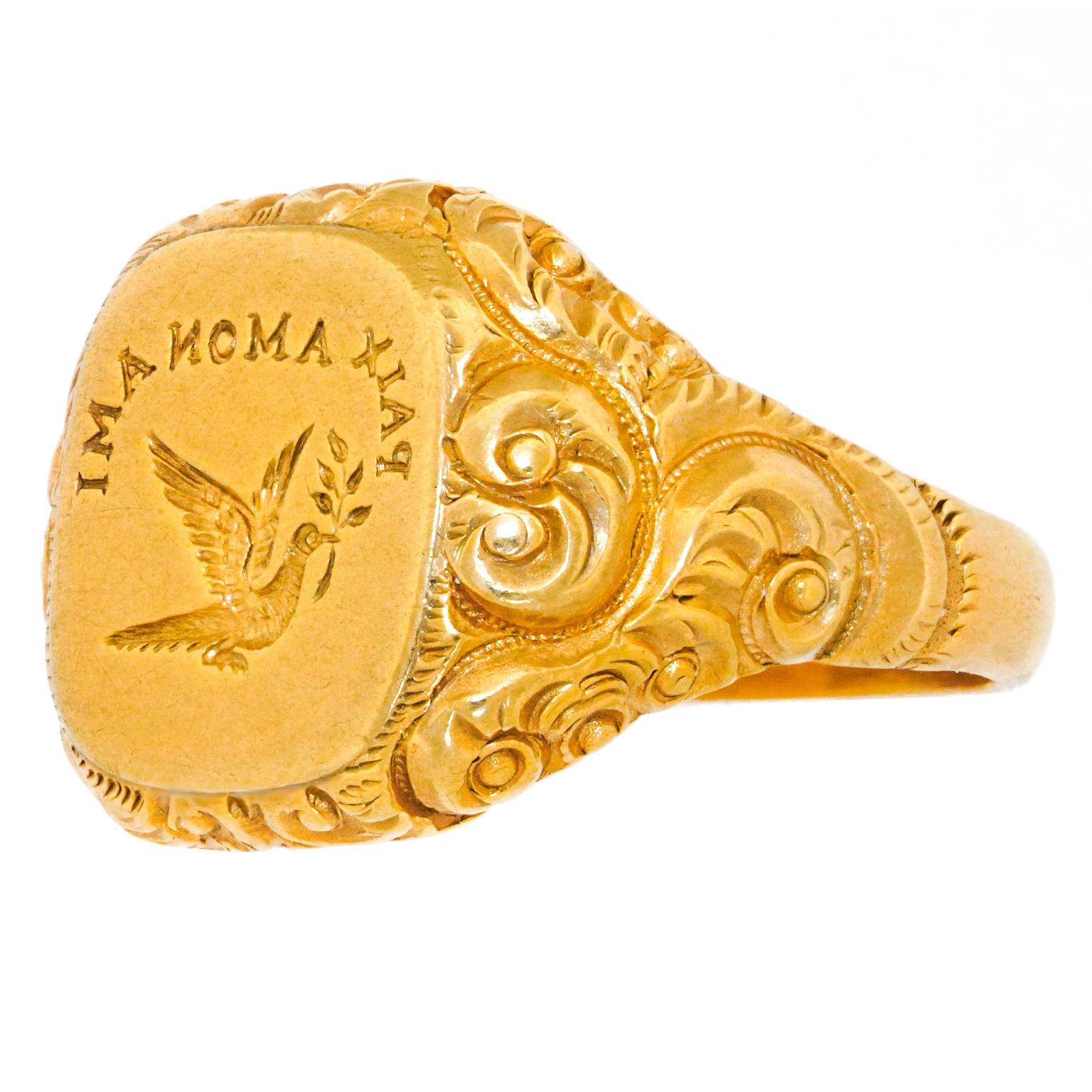 Antique Gold Signet Ring c1890s American 4