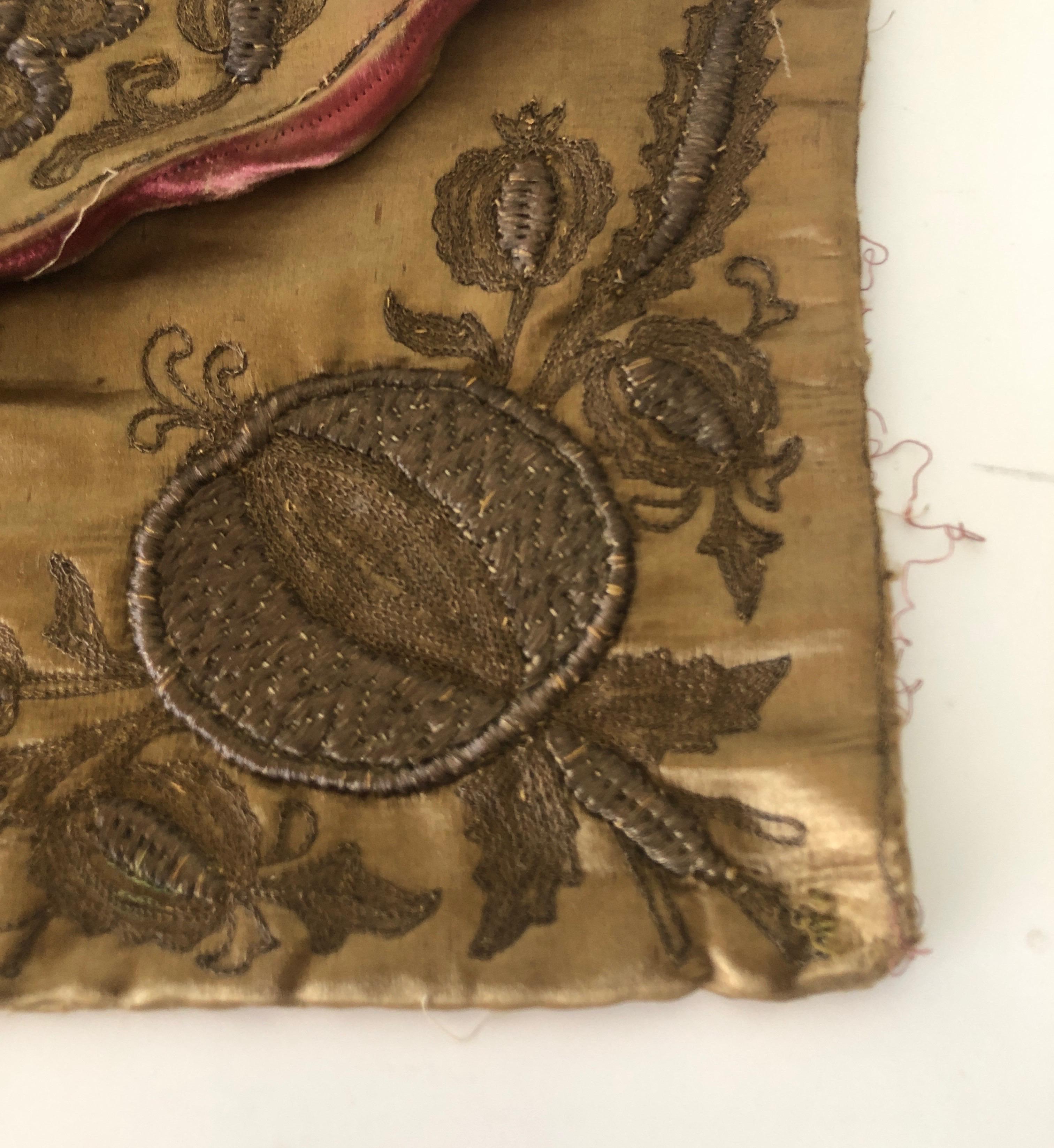 Moorish Antique Gold Silk and Metallic Threads Embroidery Textile