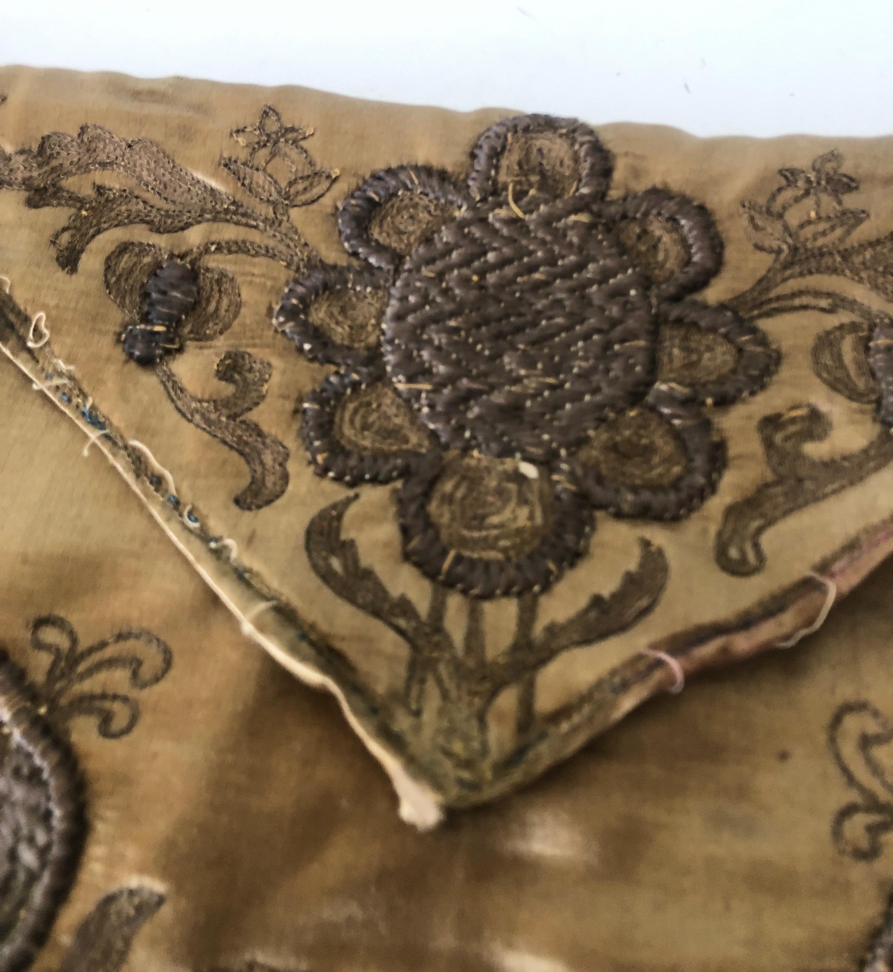 Antique Gold Silk and Metallic Threads Embroidery Textile 1