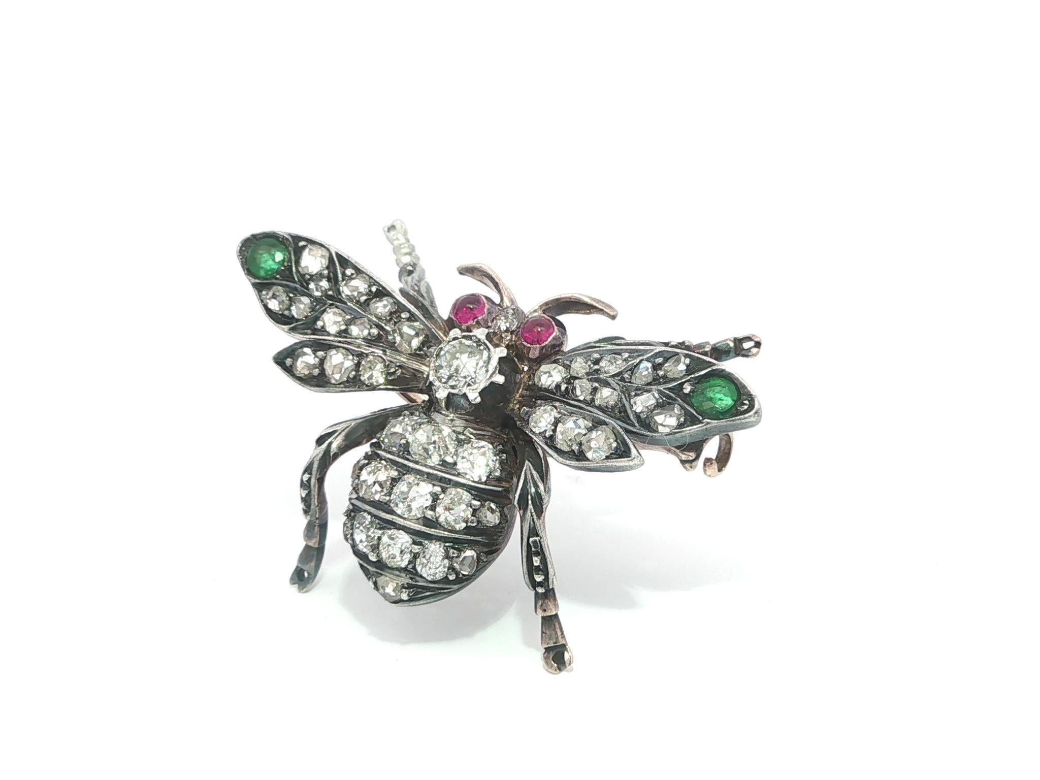 Antique Gold
Silver 1.2ctw Diamond Large Detailed Bee Insect Brooch Pin